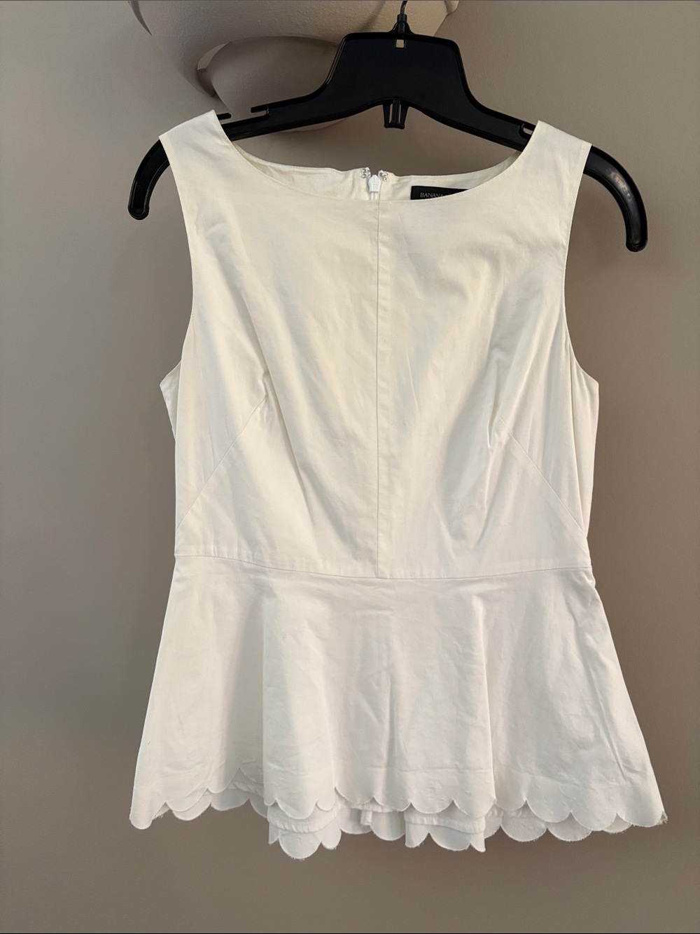 Banana Republic White Sleeveless Peplum Camisole with Scalloped Hem